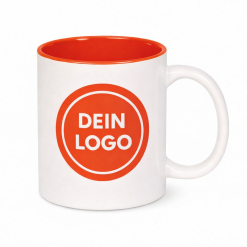 Werbetassen mit Druck | Weiß mit farbigem Innenraum