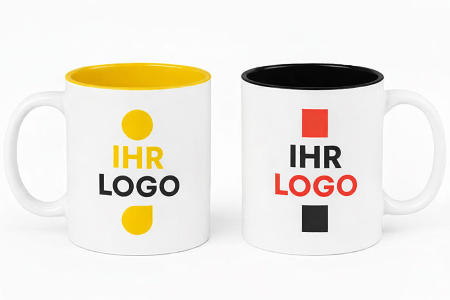 Werbetassen mit Druck | Weiß mit farbigem Innenraum