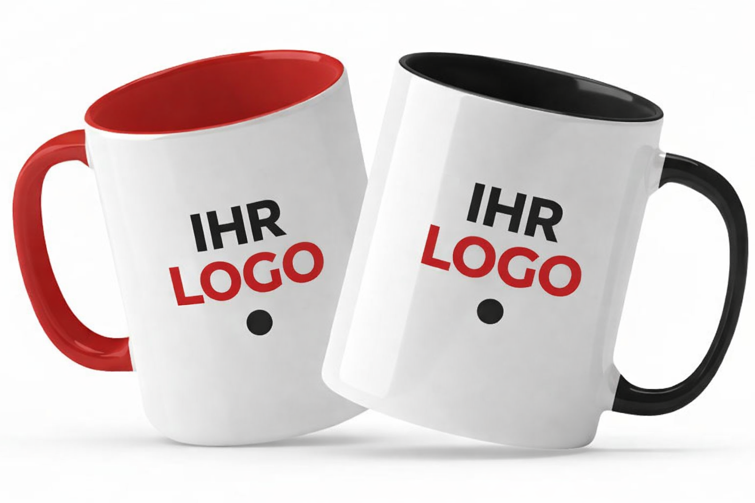 Tassen bedrucken mit Logo | Weiß mit farbigem Innenbereich und Henkel